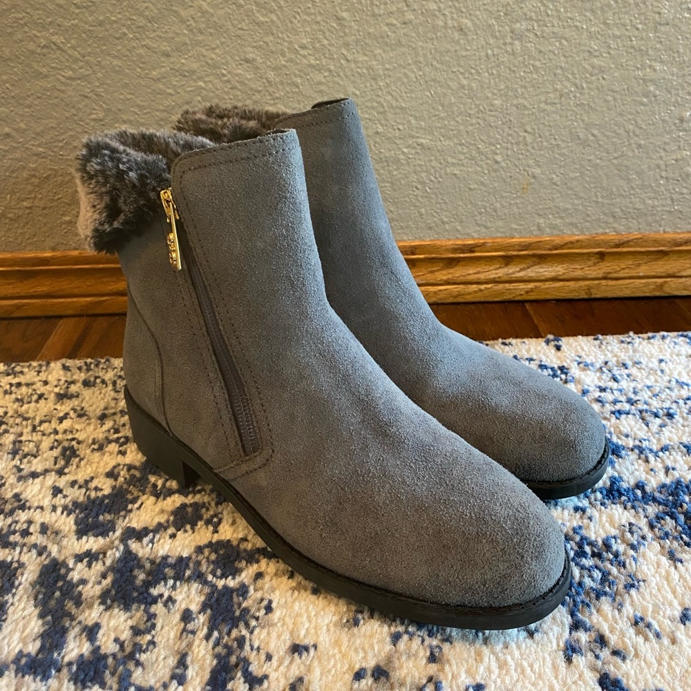 Cole Haan Gray Ankle Boots with Faux Fur
